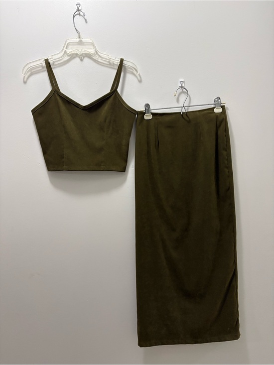 lucent Dresses & Skirts - Olive Green Women's Skirt Set – Two-Piece Tank and Maxi Skirt